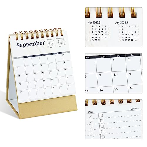 Koqye Mini Desk Calendar 2023-2024, 2-Pack Handy Compact Standing Flip Desktop Calenar (3.9\"x3\") With Gold Twin-Wire Binding, Easy To Read & Flip