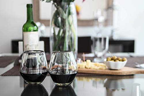 Unique Mexican Artisan Hand Blown Large Drinking Glasses for Red Wine Lovers, Popular Couples Wedding, Hostess Glassware Gift Idea Set of 4 Stem Less Recycled Lead Free Glass Cup 16 Oz