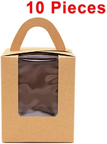 Aosheng Single Cupcake Boxes with Inserts PVC Display Window Muilti-Colors Sturdy Handle Party Favor,Easy Assembly Set 10 of Pack