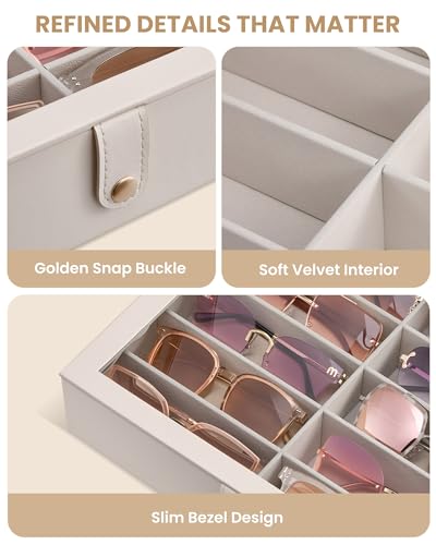 Lolalet 10/20 Slots Sunglasses Organizer Box, Eyeglasses Eyewear Display Case for Multiple Pairs of Glasses Collection Holder