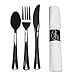 Party Essentials Napkin Rolls with Heavy Duty Black Cutlery, 25 Place Settings