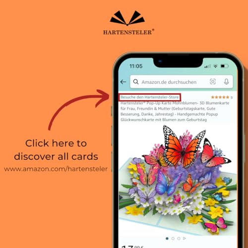 Hartensteler® Butterflies in Nature Pop Up Card - 3D Butterfly Card for Wife, Husband, Girlfriend, Mom, Dad, Mother, Father (Birthday Card, Get Well, Thank You, Anniversary)