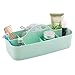 mDesign Plastic Divided Cosmetic Organizer Caddy Tote Bin with Handle, for Bathroom Vanity Storage - Holds Blush, Makeup Brushes, Palettes, Lipstick, Nail Polish - Lumiere Collection - Mint Green