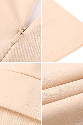 YMING Women's Vintage Maxi Dress Deep V Neck Dress 3/4 Sleeve Cocktail Dress with Pockets Apricot S