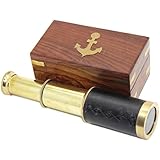 6 Inch Handcrafted Nautical Brass and Leather Spyglass Telescope with Rosewood Box