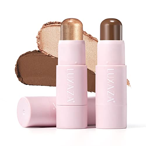 LUXAZA 2PCS CREAM CONTOUR HIGHLIGHTER STICK FACE MAKE UP KIT, CREME BRONZER STICK FOR GIRLS AND WOMEN #HC2 COPPER/TANNED-BROWN