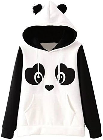 Womens Cute Panda Pocket Hoodie Sweatshirt Hooded Pullover with Ear (XXL, Black)