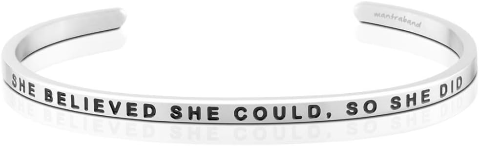 MantraBand Bracelet - She Believed She Could, So She Did - Inspirational Engraved Adjustable Mantra Band Cuff Bracelet - Silver, Gold, Rose Gold - Gifts for Women