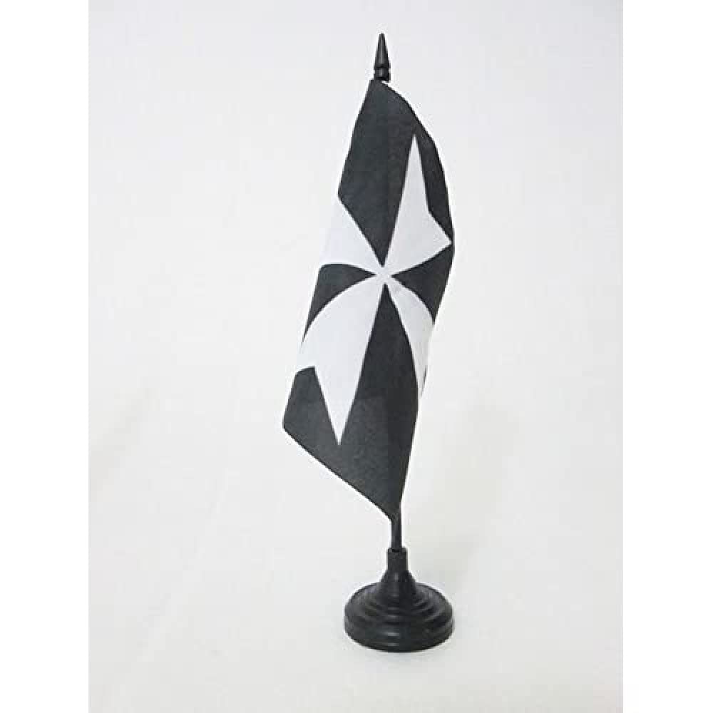 AZ FLAG Hospitaller Order Knights of St John of Jerusalem Table Flag 5'' x 5'' - Order of Malta Office Decoration 100% Polyester 15 x 15 cm - Mini Desk Flag with Pole and Black Plastic Base