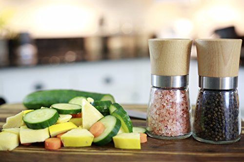 Willow & Everett Salt and Pepper Shakers - Wood Salt and Pepper Grinder Set with Adjustable Coarseness - Salt and Pepper Mill Pair - Spice Grinder