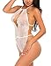 Avidlove Womens Open Back Halter Plunging Teddy,Comfortable Scalloped Trim Lace Lingerie White M