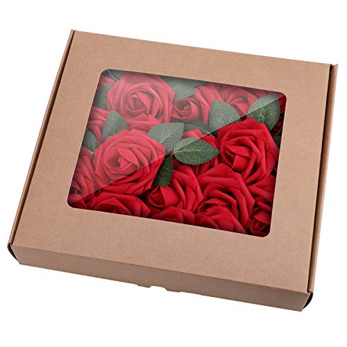YSBER Roses Artificial Flowers - 50Pcs Big PE Foam Rose Artificial Flower Head for DIY Wedding Bouquets Centerpieces Bridal Shower Party Home Decorations (50 PCS, Wine Red)