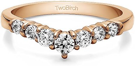 CZ Chevron Wedding Ring in Rose Gold Plated Sterling Silver(0.33Ct) Size 3 to 15 in 1/4 Size Interval