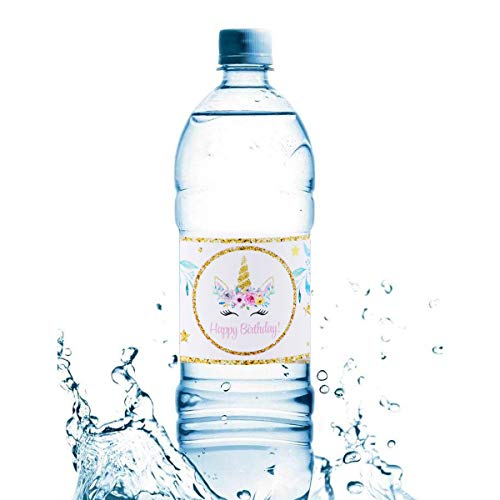 LUOEM 72 PCS Magic Rainbow Unicorn Bottle Wraps Cute Waterproof Bottle Labels Sleep Unicorn Pastel Flower Bottle Labels for Birthday Baby Shower Wedding Party Decorations