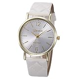 Ikevan Fashion Women Geneva Roman Watch Lady Leather Band Analog Quartz Wrist Watch (White)