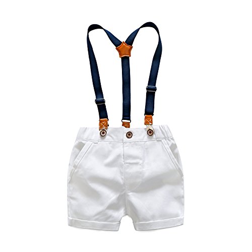 Kimocat Gentleman Suspender Outfits Suit for Toddler Boys 2Pcs Woven Shirt and Shorts with Straps (3T)