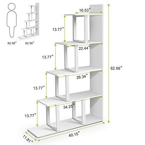 Tribesigns 5Tier Bookshelf, White Ladder Corner Bookshelf Stepped