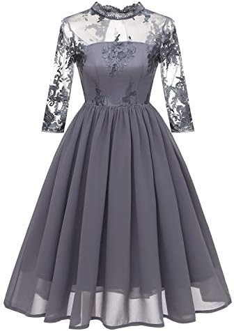 GABERLY Women's Luxury Embroidered Chiffon Lace Vintage Fashion Bridesmaid Evening Party Dress