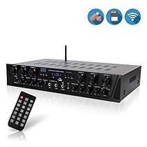Wireless Home Audio Amplifier System-Bluetooth Compatible Sound Stereo Receiver Amp - 6 Channel 600Watt Power, Digital LCD, Headphone Jack, 1/4'' Microphone in USB SD AUX RCA FM Radio-Pyle PTA66BT.5
