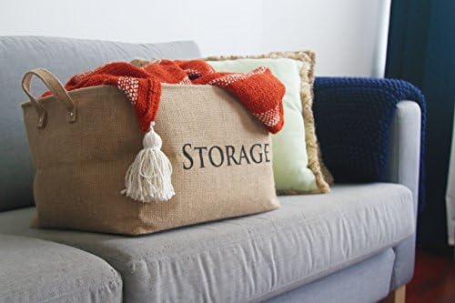 Jute Storage Basket by Kangaroo Walk • Collapsible Burlap Storage Bin for Toys, Baby Items, Laundry, Clothes • Lovely on Shelves or Anywhere in Home • Organize with Elegance • (Classic)