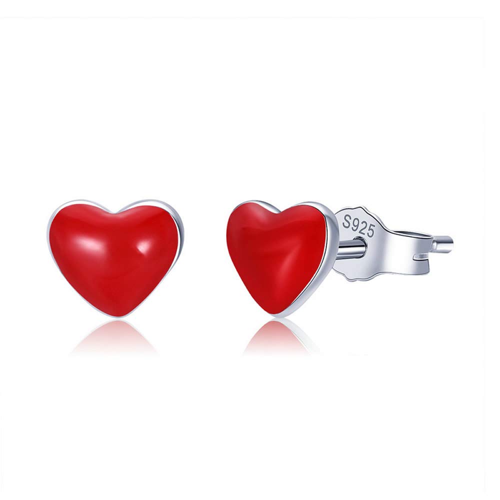 100% 925 Sterling Silver Red Heart Stud Earring Romanstic Love Small Earrings For Women Wedding Luxury jewellery