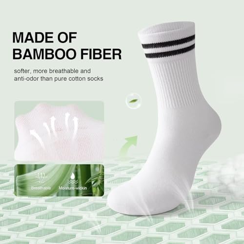 FALARY 6/12 Pairs Bamboo Fashion Sports Crew Socks for Men & Women | Soft, Seamless, Breathable, Anti Blister, comfortable, Suitable for Skateboarding Tennis Basketball and Everyday Wear