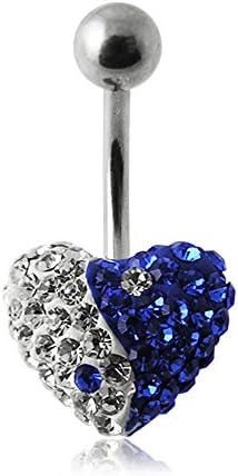 Blue and Clear YING YANG on 12MM Multi Preciosa Crystal Stone HEART Ball Belly jewelry