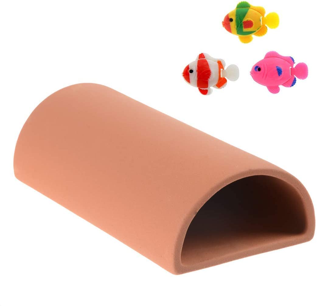 Toolzia Pleco Cave Breeding Fish Tank Aquarium Ceramic Decor,With 3 Fish Ornament,Perfect For Fish And Shrimp To Play, Hide And Rest（Orange）