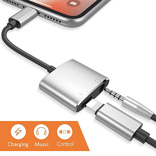 Headphone Adapter,Audio Jack+Charger Car Converter Earphone Adaptor 2 in 1 Accessories Headphone Cable Splitter Audio Headphone Cable Earbud for Phone X/XS/XR Phone 8/8Plus 7/7 Plus Support iOS11/12