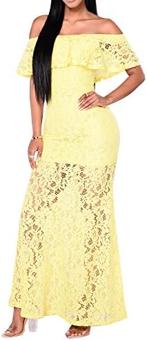 Lace Bodycon Dress- Sexy Women Off Shoulder Maxi Dress, Floral Lace Vintage Long Dress With Size S, M, L, XL.