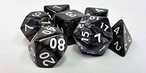 Polyhedral 7-Die Critical Role Dice Set - Pearl - Moon Spirit Black with White Numbers