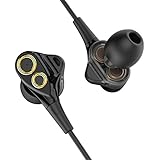 Earbuds, UiiSii DT200 In Ear Headphones with Microphone and Volume Control, Dual Drivers Earphones with HiFi Audio, Deep Bass for Noise Isolating, Compatible with Apple Headphones, Android(Black)