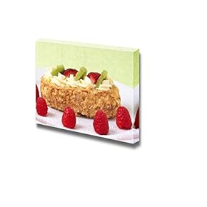Canvas Prints Wall Art - Fruit Boat Cake with Kiwi, Strawberries, and Raspberries | Modern Wall Decor/Home Art Stretched Gallery Wraps Giclee Print & Wood Framed. Ready to Hang - 12" x 18"
