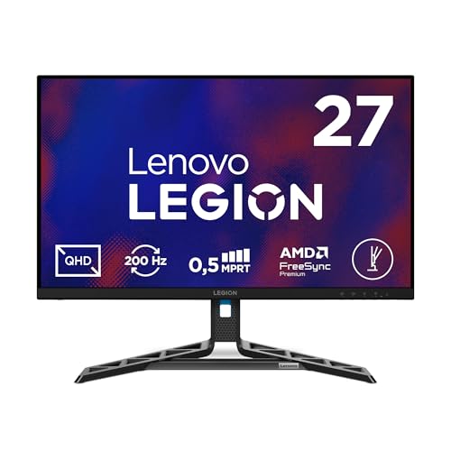 Lenovo Legion R27qe Gen 2 Gaming Monitor 27" QHD (2560x1440) IPS, 0.5ms MPRT, 200Hz, Porte 2x HDMI 2.1 e DisplayPort 1.2, Cavo DisplayPort incluso - Raven Black