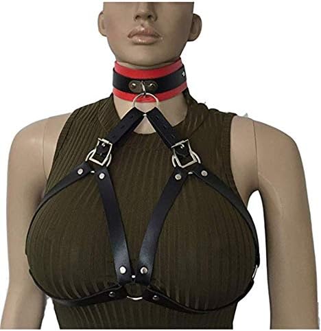 XINXINYU Women's Faux Leather Harness Punk Gothic Metal Chain Tassel Body Caged Lock