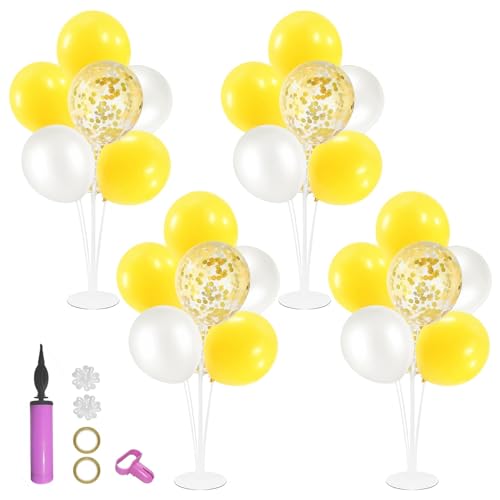ZJDHPTY Yellow and White Balloon Stand Centerpiece Table Decorations for Bee Sunflower Daisy Birthday Bridal Shower Engagement Wedding Party Decorations(Yellow white set4)