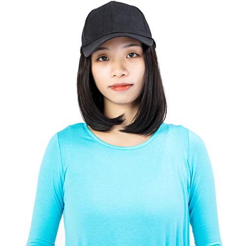 8″ Baseball Hat with Hair Bob Style Hair with Hats Attached Synthetic Baseball Cap with Hair Black Hat with hair Short Bob Hair Wig