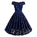 Women's Vintage Off Shoulder Hi-Lo Floral Lace Wedding Cocktail Formal Swing Dress Medium Blue(off Shoulder)