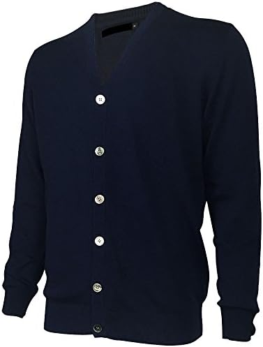 CICI RAN Men's Relax Fit V Neck Button Down Wool Cardigan Sweater Navy M