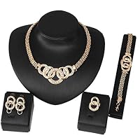 ZYooh Deals Necklace+Earrings+Bracelet+Rings Jewelry Set Womens Wedding Party Rhinestone Chain Necklace Earrings Jewelry