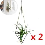 Mmei Pack of 2 Rustic Style Freestanding Hanging Geometric Teardrop Shape Metal Pot Rack with the chain for tillandsia airplant air plant oahu hawaii bromeliad