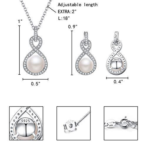 EleQueen 925 Sterling Silver CZ AAA Button Cream Freshwater Cultured Pearl Bridal Jewelry Necklace Earrings Set Ivory