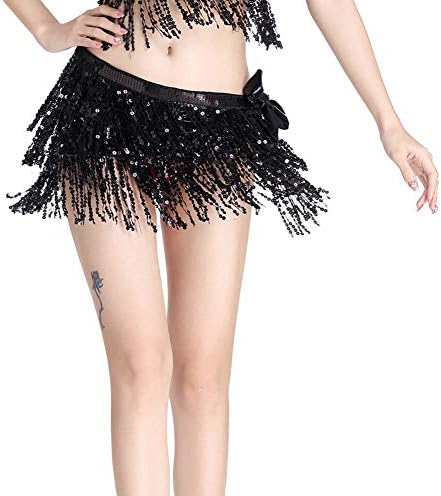 Miavestar Belly Dance Hip Scarf for Women - Belly Dance Skirts with Sequin Tassel