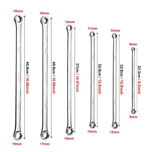 BULLTOOLS 6-Piece Extra Long Double Box End Wrench Set Chrome Vanadium Steel Aviation Wrenches Metric 8-19mm with Organizer Box