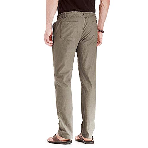 Men's Joggers Linen Breathable Loose Long Pants Solid Color Straight Trousers Green - Thumbnail 2
