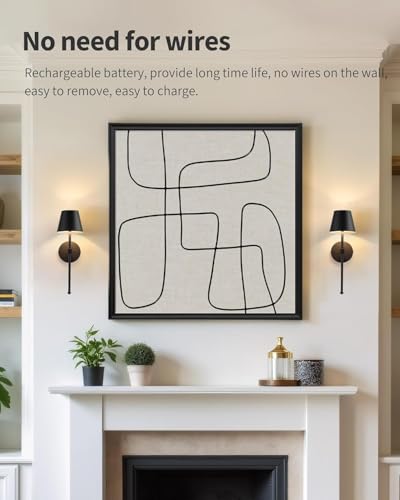 Battery Operated Wall Sconce, Black Rechargeable Wall Lights with Remote, Wireless Sconces Battery Powered Lamp for Bedroom, Living Room, Hallway, Bathroom, Set of 2