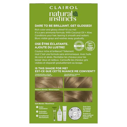 CLAIROL NATURAL INSTINCTS DEMI-PERMANENT HAIR DYE, 8 MEDIUM BLONDE HAIR COLOR, PACK OF 1