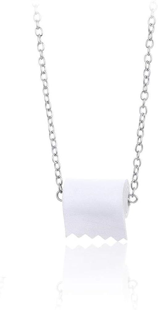 Toilet Paper Roll Necklace Charm, Funny Silver Toilet Paper