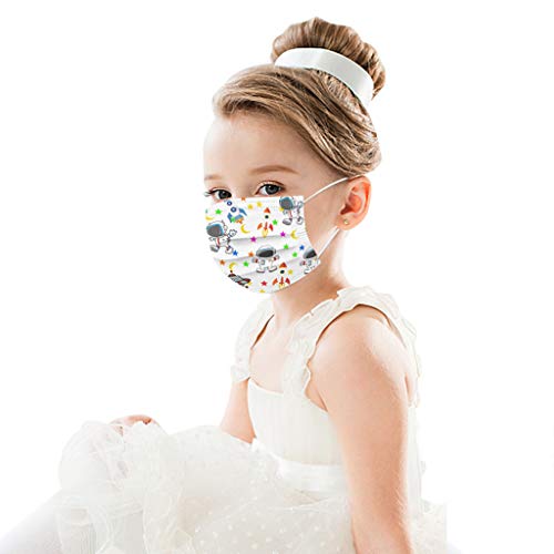 50PCS 3 Ply Non-Woven Children\'s Face Bandanas, Face Covering Cartoon Bear Print, Ear Loop,Face Covering for Children, Dust-Proof Face Bandanas for Kids Facial Protective (50PCS, J)