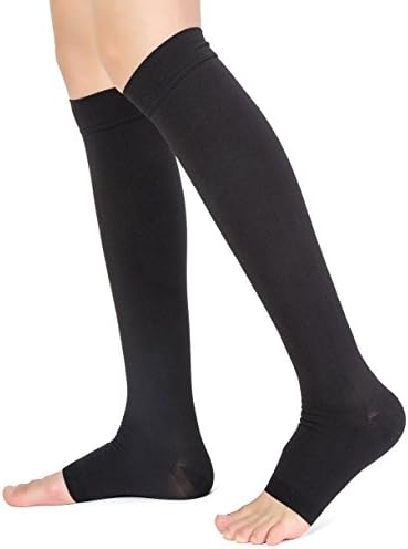 Kingbridal Knee High Compression Stockings Support 20-30mmHg Opaque Maternity Pregnancy Compression Socks Open-Toe Ankle &amp; Arch Support Swelling Varicose Veins Edema Spider Veins Open-Toe Black L/XL